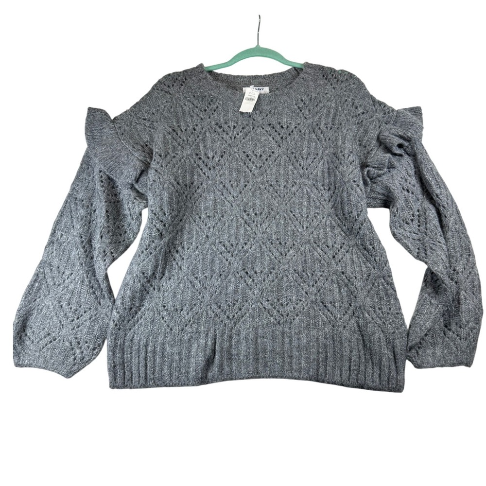 Old Navy Womens Gray Knit Sweater Ruffle Long Sleeve Large Cozy Cottagecore